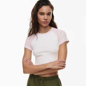 Aritzia TNAHOMESTRETCH™ CREW WAIST RAGLAN T-SHIRT - Pink and White, XS